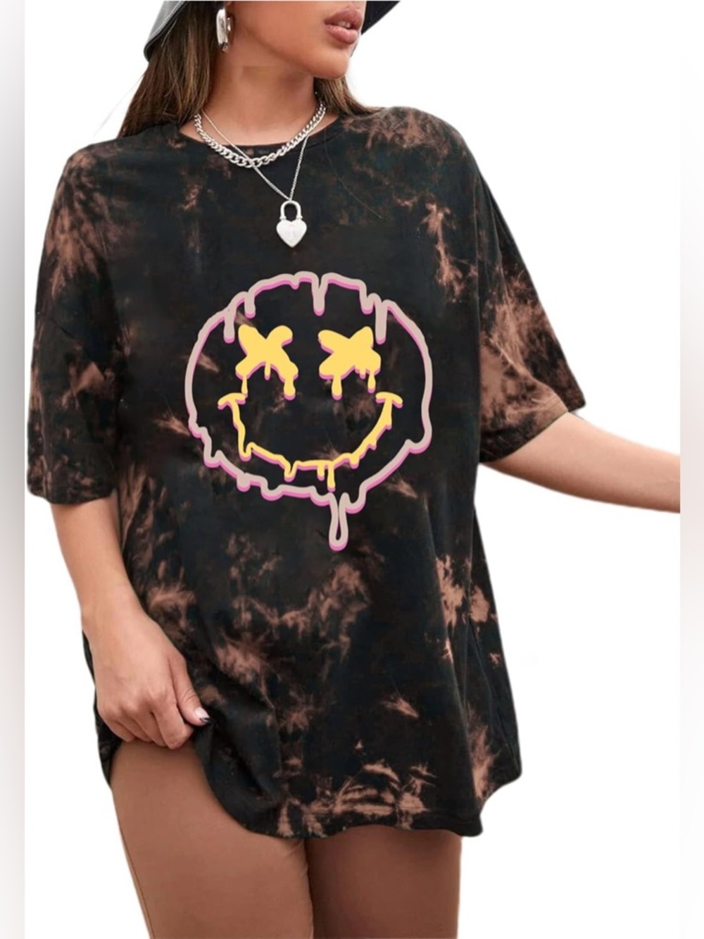 Tie-Dye Smiley Graphic Tee - Black/Brown
